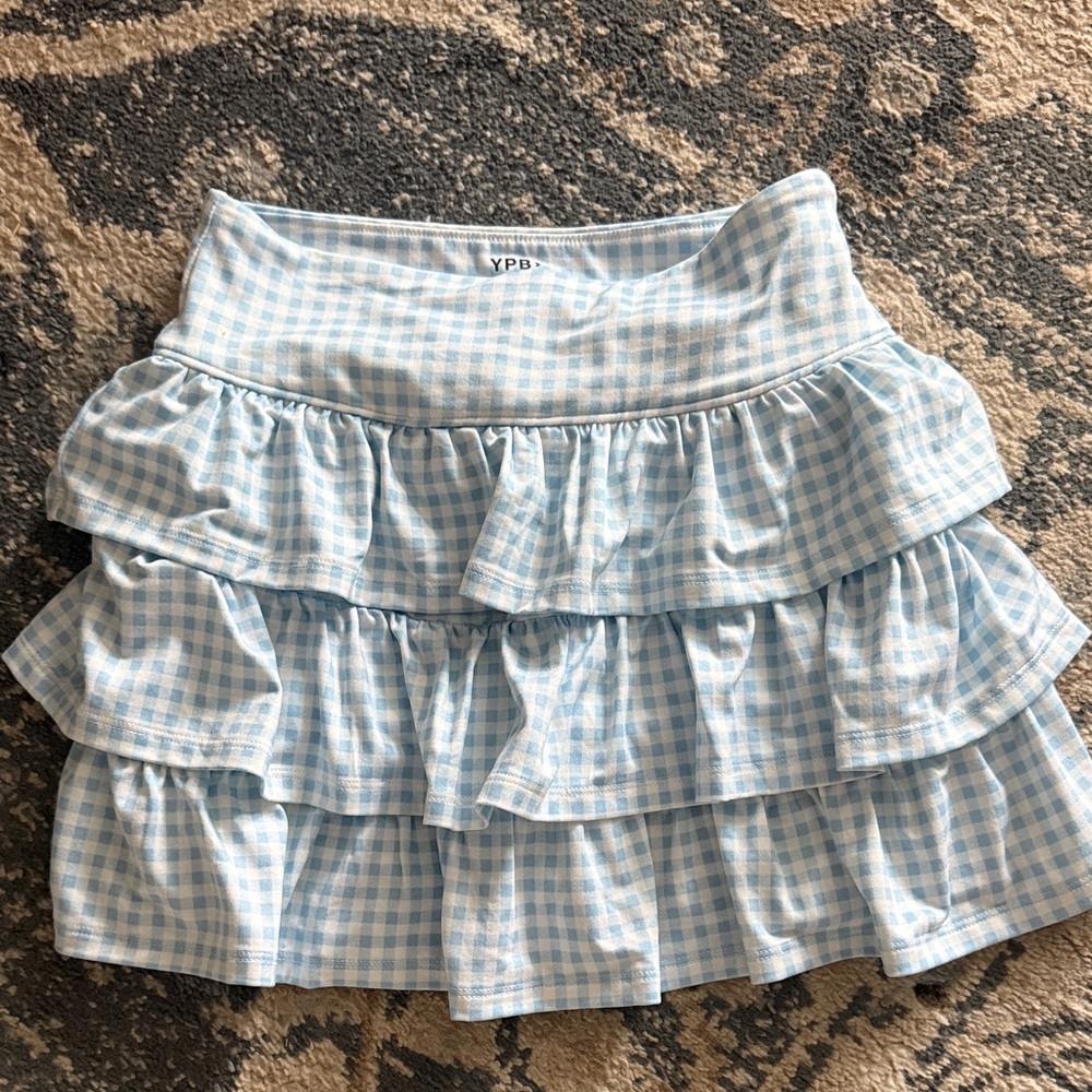 abercrombie kids Light Blue Gingham Ruffle Mini Skirt